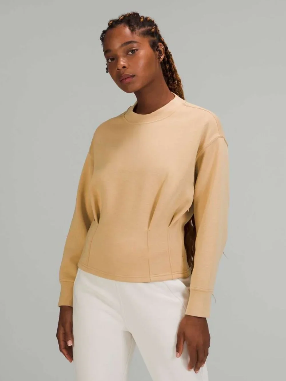 Lululemon Gathered Waist Crew Pullover Pecan Tan Relaxed Yoga Lounge 6 8